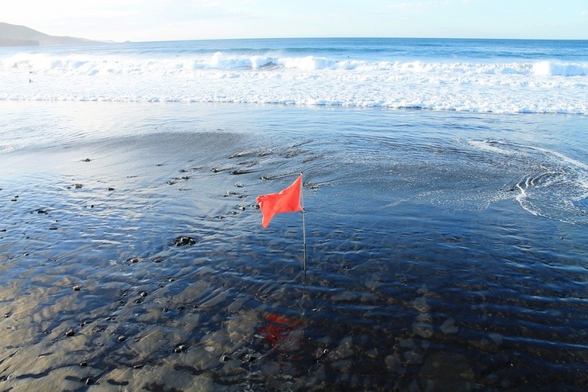 Červená vlajka na pláži