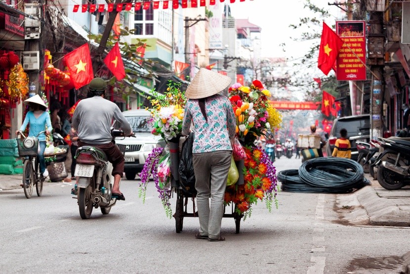 Typická ulice v Hanoi, Vietnam