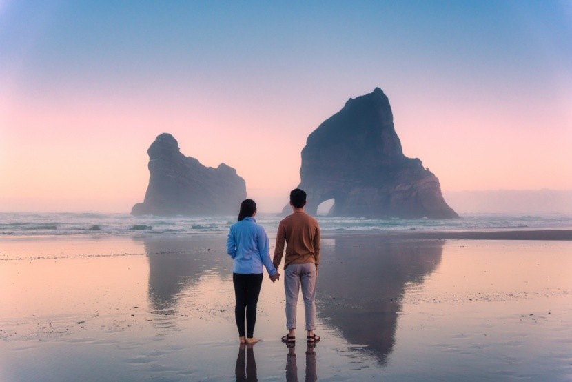 Pláž Wharariki na Cape Farewell, Nový Zéland
