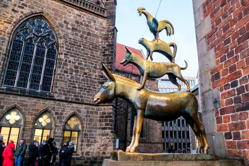 Bronzová socha zvířátek z Brém, Německo