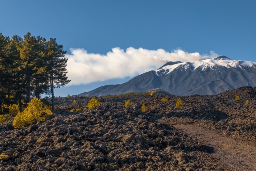 lávová pole a Etna se sněhovou pokrývkou